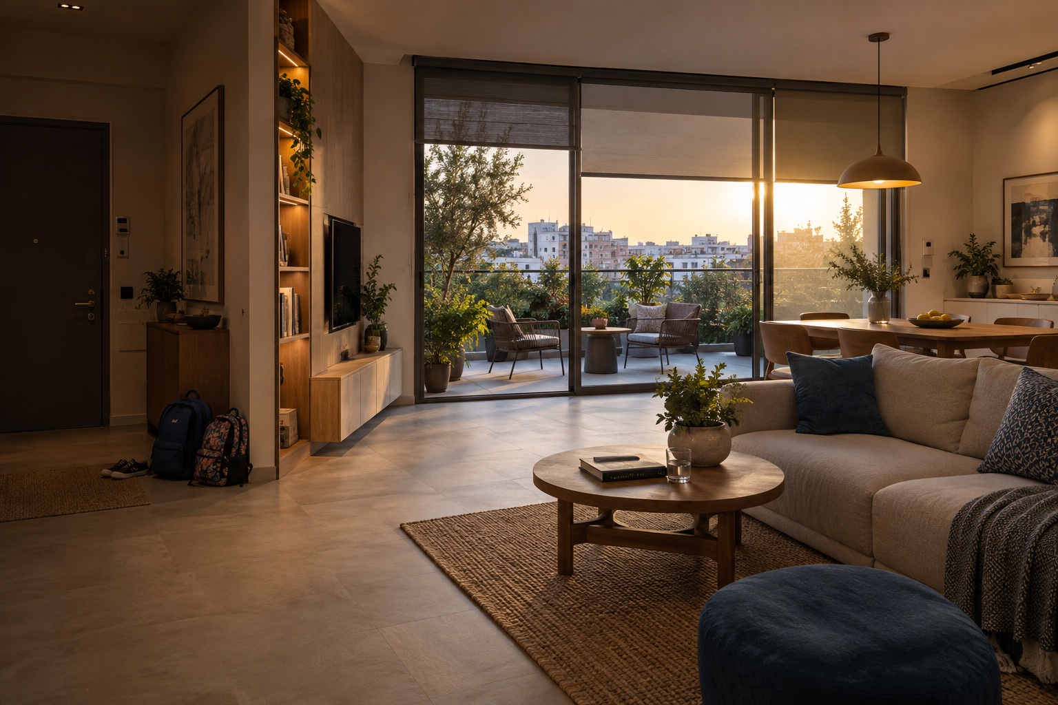 Un salon lumineux ouvert sur une terrasse en Israël